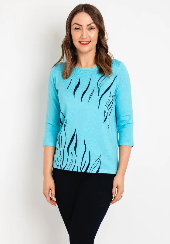 Enjoy Huge Discounts Now!Natalia Collection Rhinestone Print Sweater, Aqua