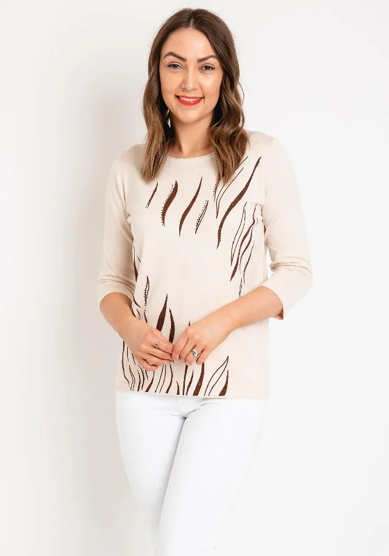 Stock Up and Save!Natalia Collection Rhinestone Print Sweater, Beige