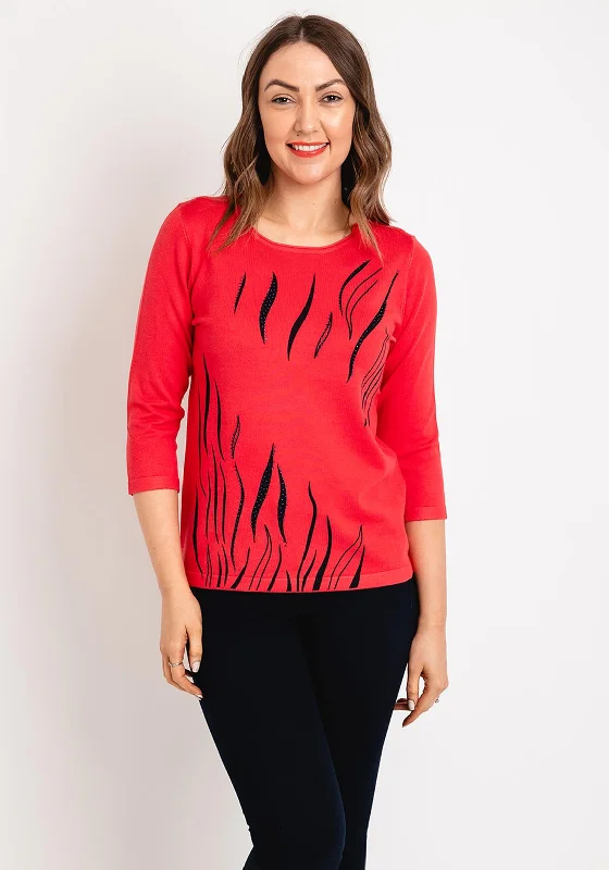 Buy One, Get One Free!Natalia Collection Rhinestone Print Sweater, Coral