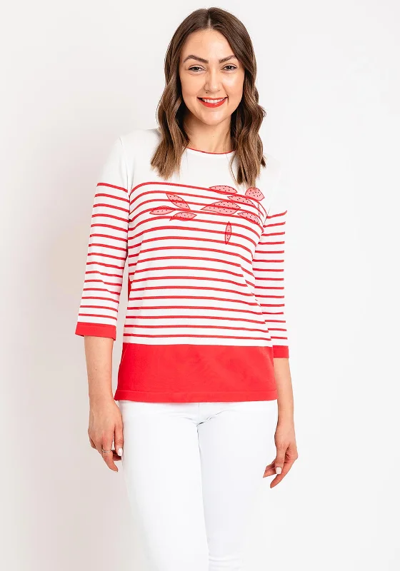 Limited Edition, Limited Price!Natalia Collection Rhinestone Striped Sweater, Coral & Ivory Limited Edition, Limited Price!Natalia Collection Rhinestone Striped Sweater, Coral & Ivory