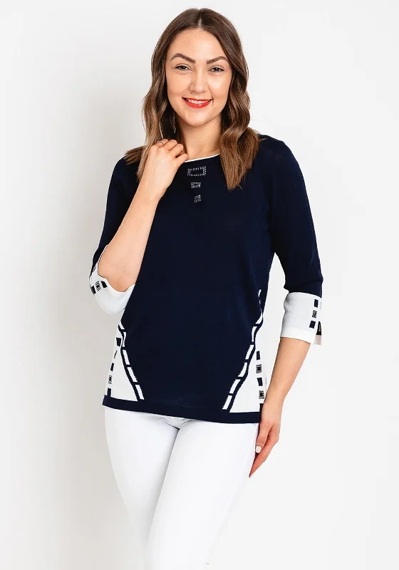 Seasonal Sale – Shop Now!Natalia Collection Rhinestone Detail Sweater, Navy