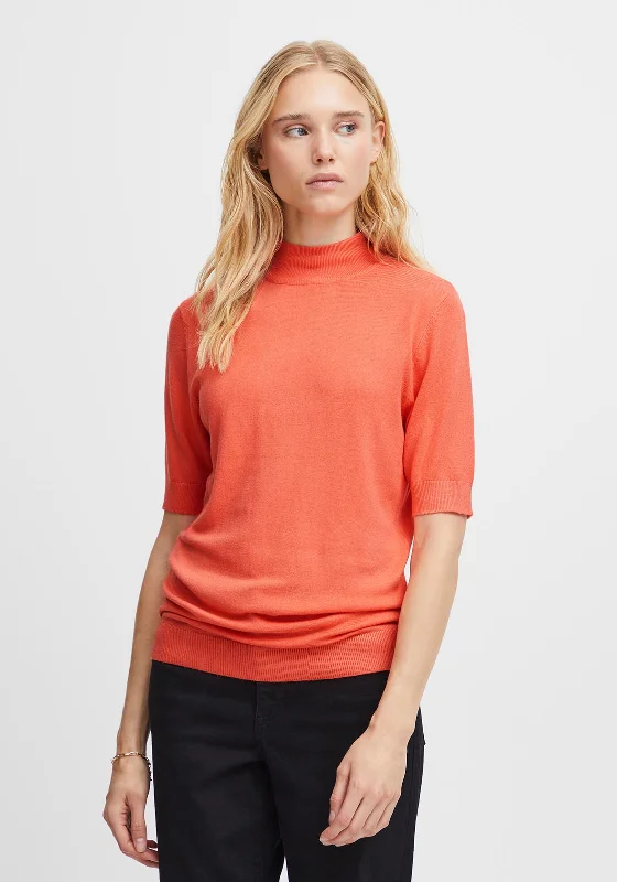 Don't Miss Out!Ichi Mafa Short Sleeve Sweater, Hot Coral