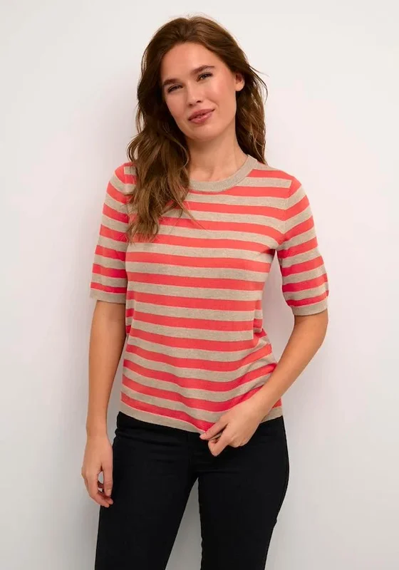 Exclusive Deals Just for You!KAFFE Kalizza Stripe Short Sleeve Knit Sweater, Cayenne & Beige Exclusive Deals Just for You!KAFFE Kalizza Stripe Short Sleeve Knit Sweater, Cayenne & Beige