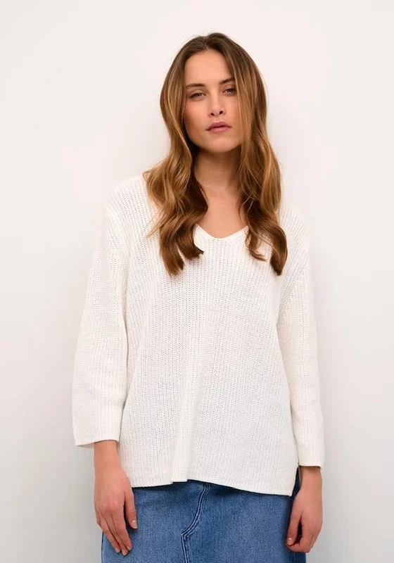 Don’t Wait – Shop Today!KAFFE Kamerian V-Neck Knit Pullover Jumper, Chalk