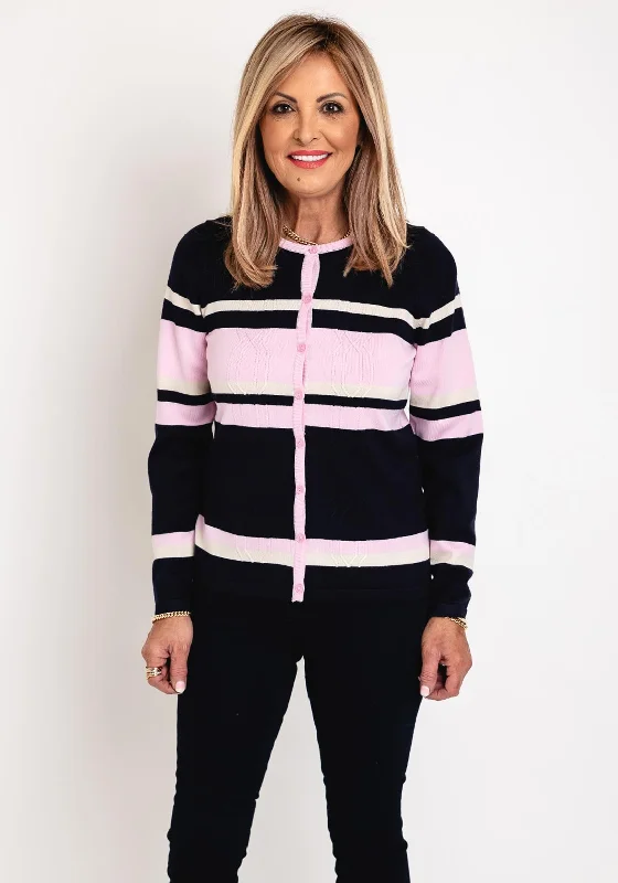 Don’t Wait – Deals Won’t Last!Micha Striped Knitted Cardigan. Navy & Rose