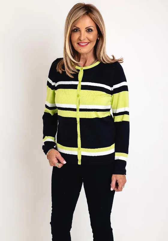 Save Money, Shop Happy!Micha Striped Knitted Cardigan. Navy & Green