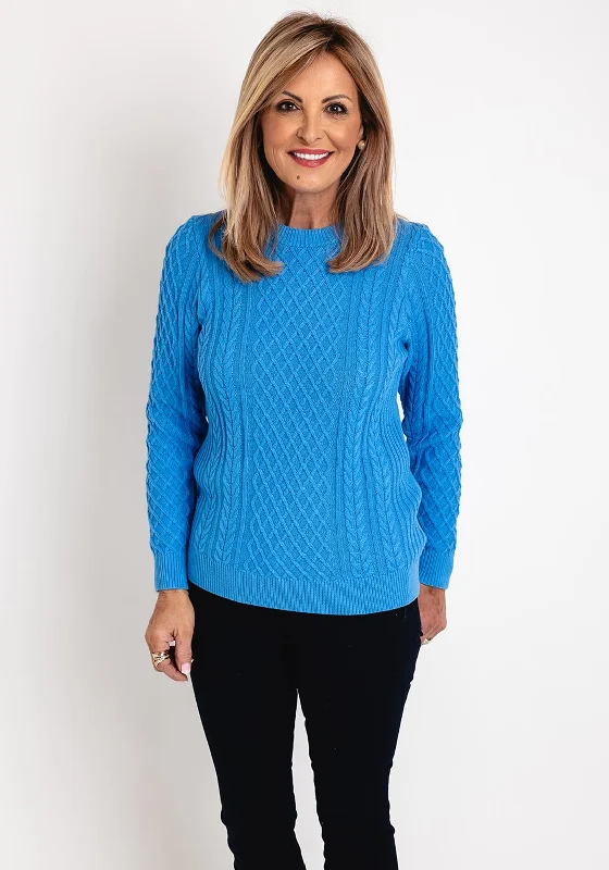 Buy More, Pay Less!Micha Round Neck Cable Knit Sweater, Azure Blue