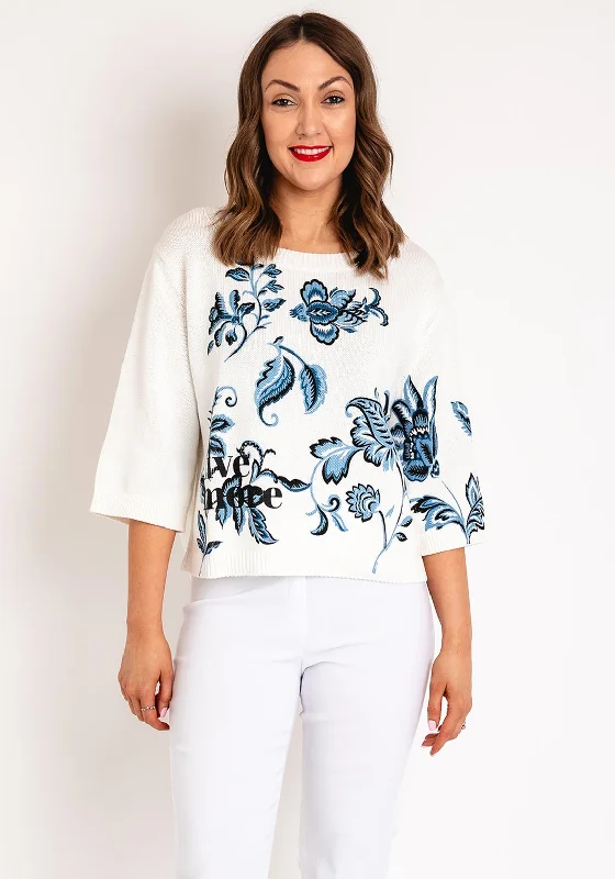 Savings You Can’t Ignore!Monari Floral Print Knitted Sweater, Off-White