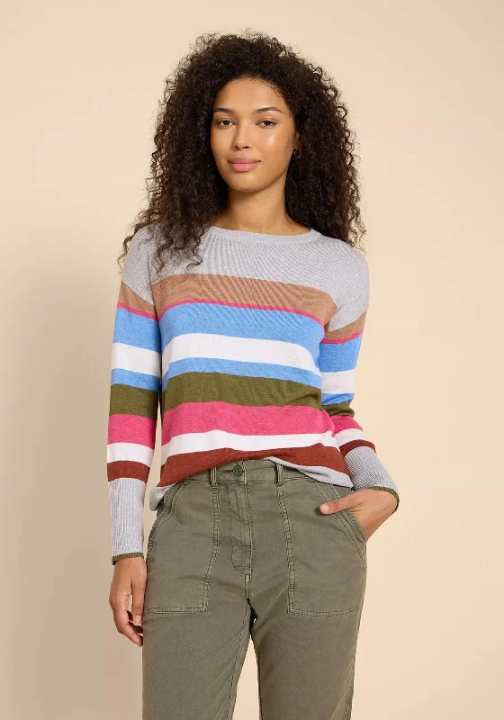 Save Up to 50% Off!White Stuff Olive Stripe Knitted Jumper, Grey Multi