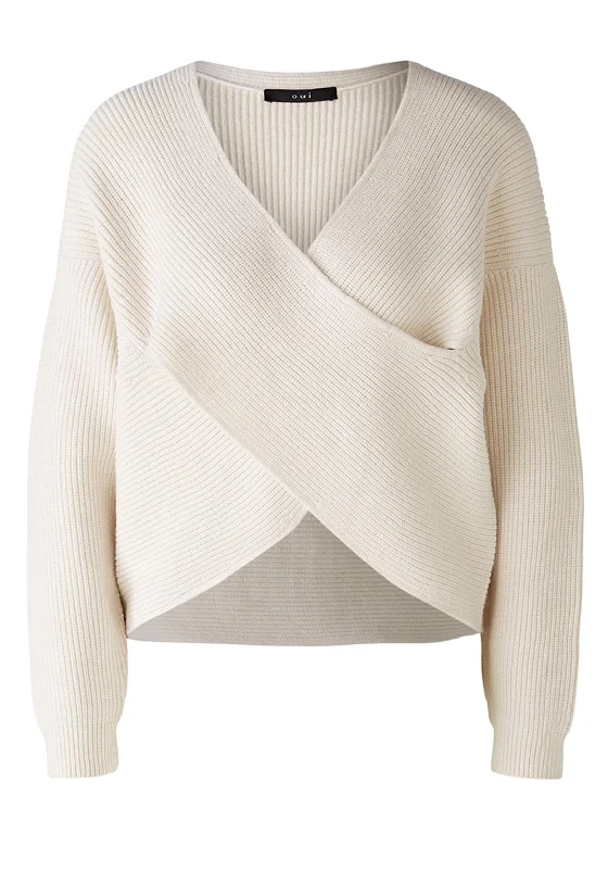 Your Dream Deal is Here!Oui Cross Over Front Rib Knit Top, Off-White