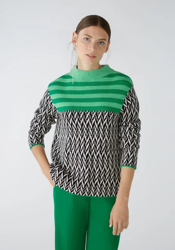 Get It Before It’s Gone!Oui Mix Print Knit Jumper, Green