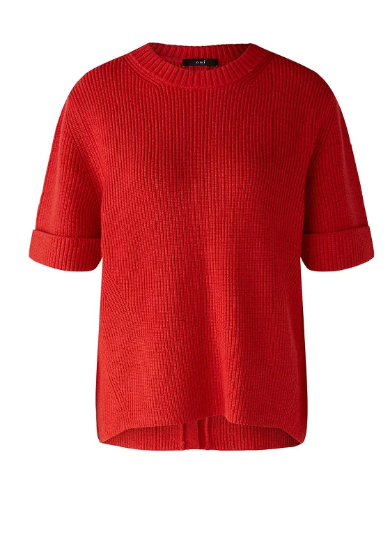 Limited-Time Price Drop!Oui Round Neck Ribbed Sweater, Aura Orange