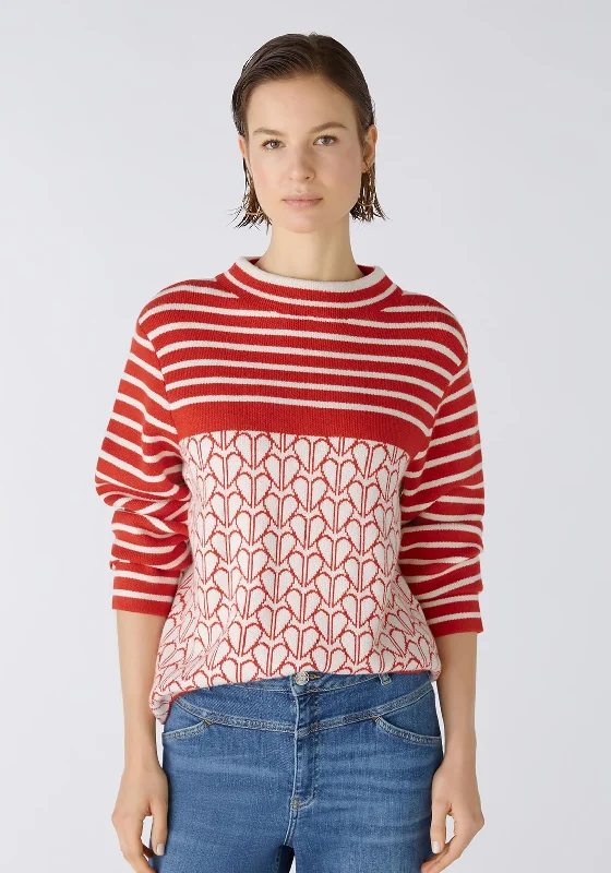 Shop Today, Save Tomorrow!Oui Pattern Mix Knit Sweater, Off White & Red