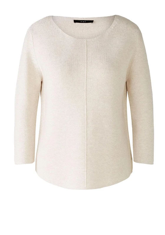 The Best Sale of the Year!Oui Seam Detail Cotton Knit Sweater, Off-White