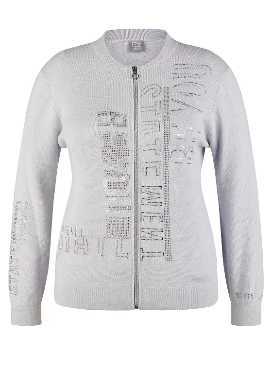 Your Chance to Save is Now!Rabe Rhinestone Text Knit Jacket, Gray