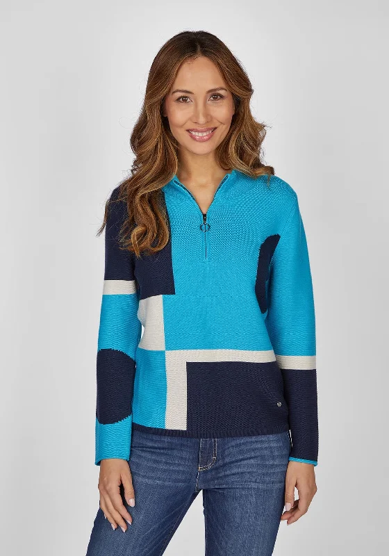 Crazy Discounts Inside!Rabe Colour Block Half Zip Sweater, Blue