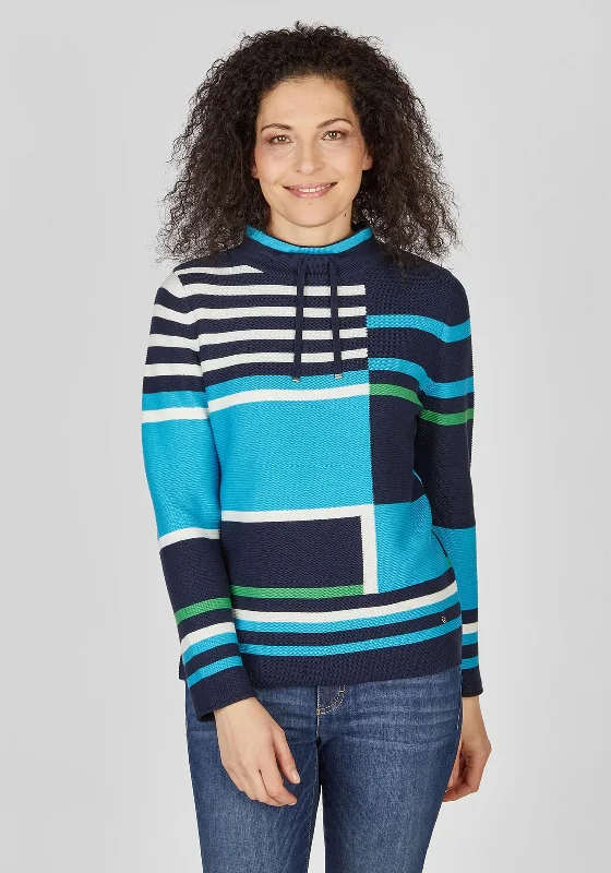 Great Deals, Just for You!Rabe Drawstring Collar Striped Sweater, Blue