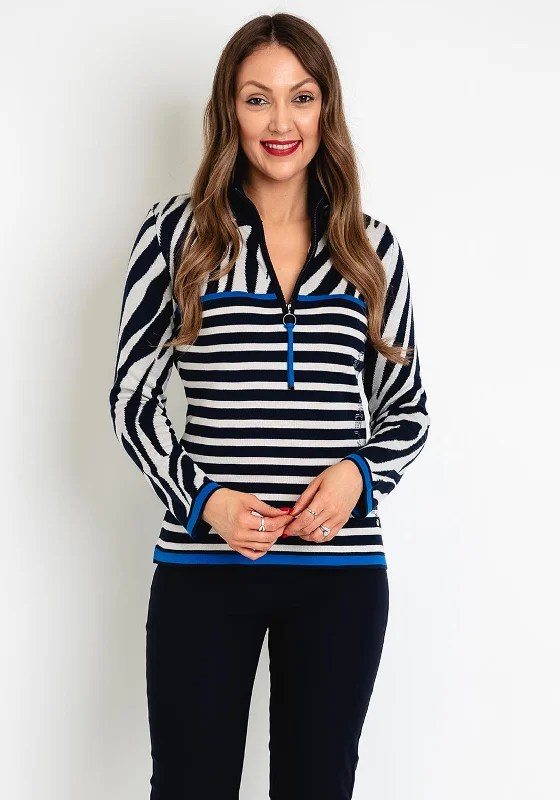 Mega Sale Happening Now!Rabe Multi Pattern Embellished Half Zip Sweater, Blue