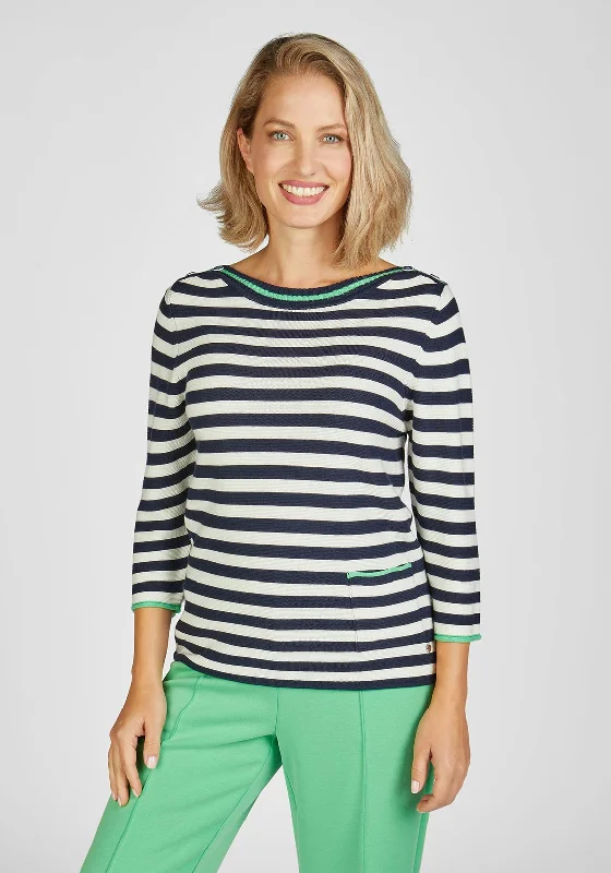 Shop More, Spend Less!Rabe Chest Pocket Striped Knit Sweater, Navy