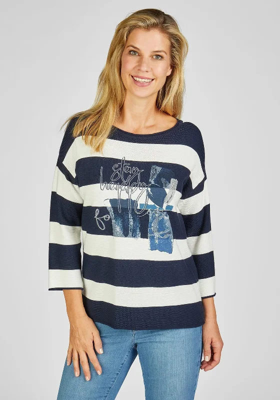 Biggest Sale of the Season!Rabe Text Print Striped Sweater, Navy