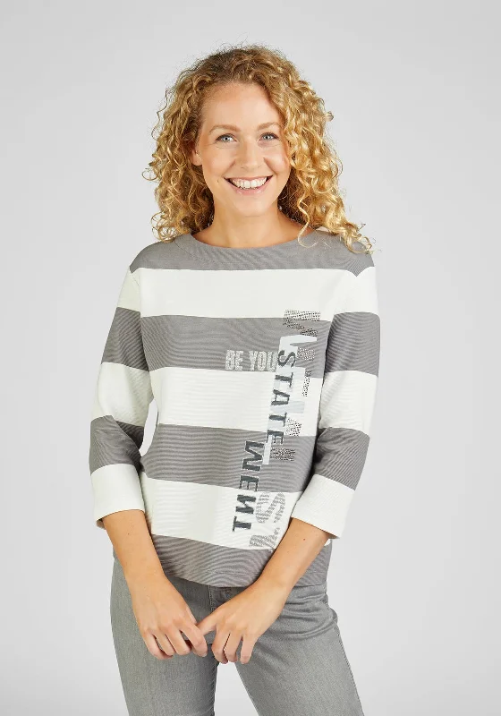 Sale Alert – Get Ready to Shop!Rabe Rhinestone Text Striped Sweater, Gray