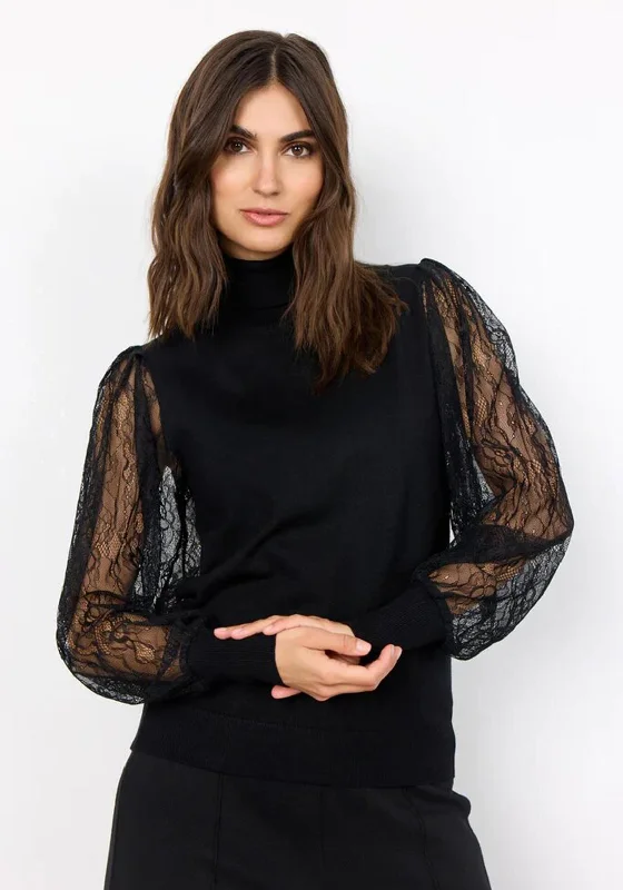 Steals and Deals Await!Soyaconcept Dollie Sheer Lace Sleeve Top, Black