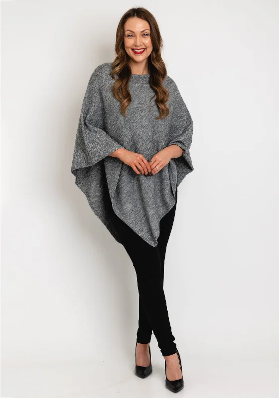 Only a Few Left – Order Now!Soyaconcept Vianna Shimmery Knitted Poncho, Grey