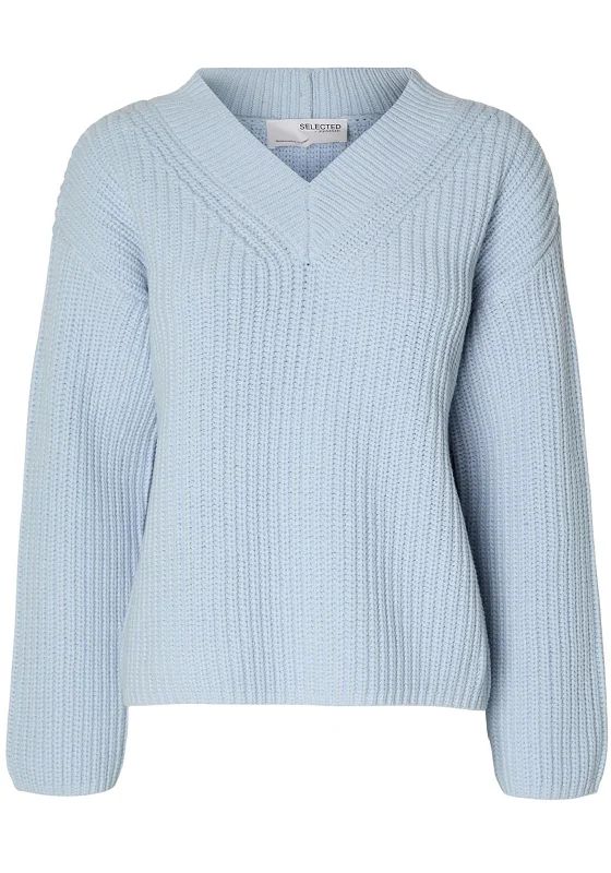 Get More for Less!Selected Femme Selma V-Neck Knitted Sweater, Cashmere Blue