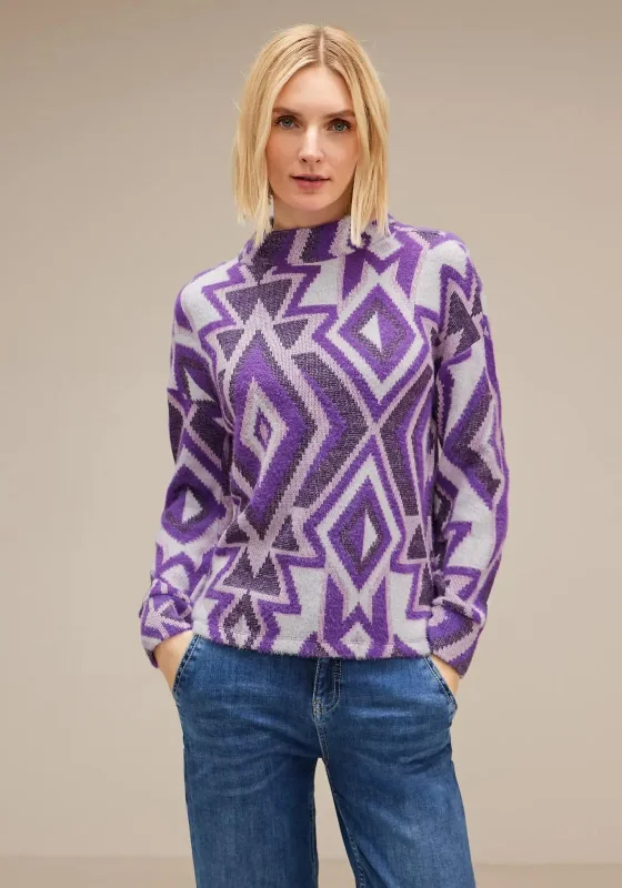 Save Up to 50% Off!Street One Aztec Fluffy Knit Jumper, Deep Pure Lilac