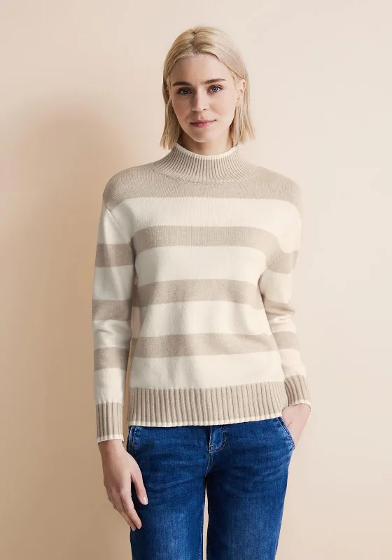 Exclusive Deals Just for You!Street One High Neck Stripe Knit Sweater, Lucid White Exclusive Deals Just for You!Street One High Neck Stripe Knit Sweater, Lucid White