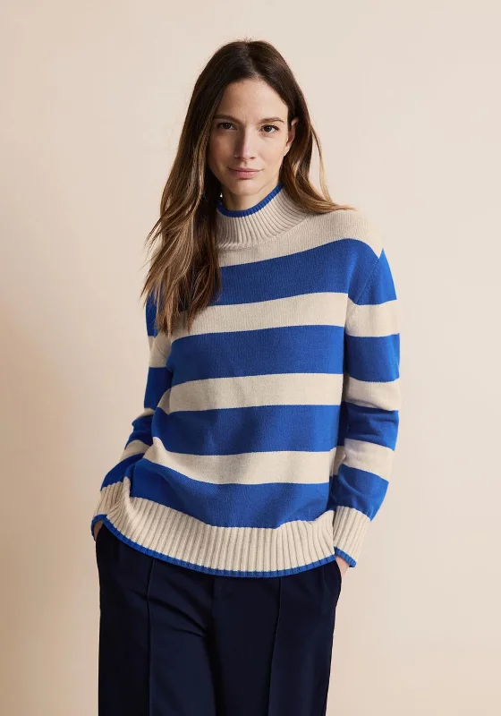 Flash Sale – Act Fast!Street One High Neck Stripe Knit Sweater, Fresh Intense Blue