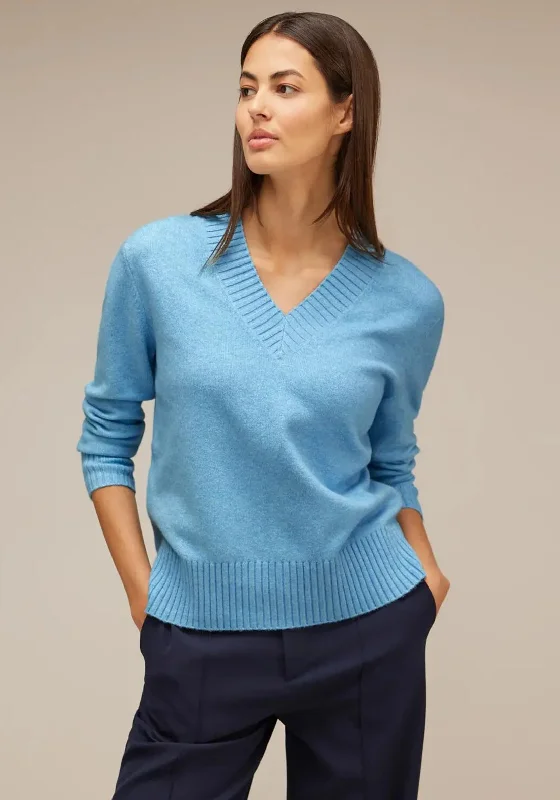 Save Money, Shop Happy!Street One V-Neck Knitted Sweater, Light Aquamarine Blue