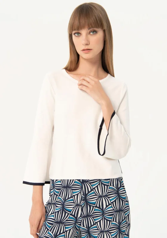 Amazing Prices You Can’t Resist!Surkana Contrast Trim Bell Sleeve Sweater, White