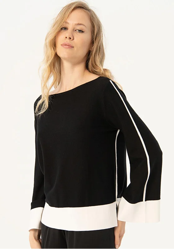 Shop More, Spend Less!Surkana Contrast Trim Knitted Sweater, Black
