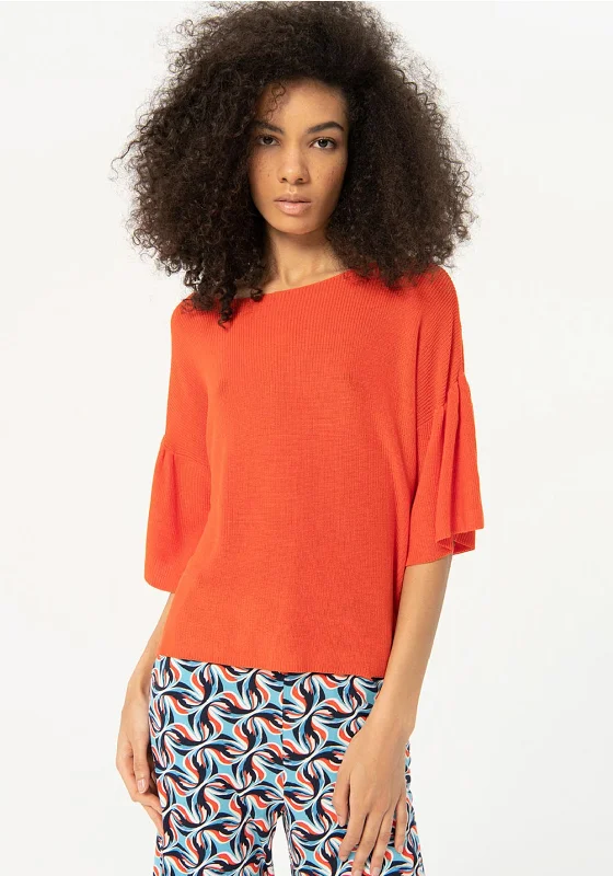 Time to Snag a Bargain!Surkana Ruffle Sleeve Knitted Sweater, Orange