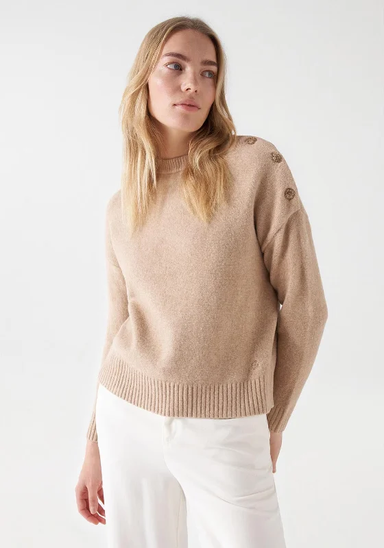 Exclusive Deals Just for You!Salsa Rhinestone Button Detailed Knitted Jumper, Pearl Exclusive Deals Just for You!Salsa Rhinestone Button Detailed Knitted Jumper, Pearl