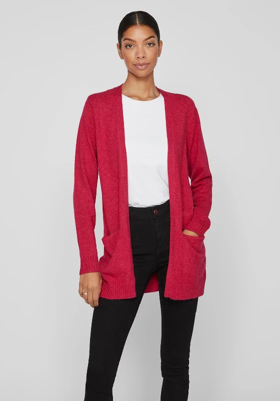 Flash Sale – Act Fast!Vila Ril Long Open Knit Cardigan, Cerise