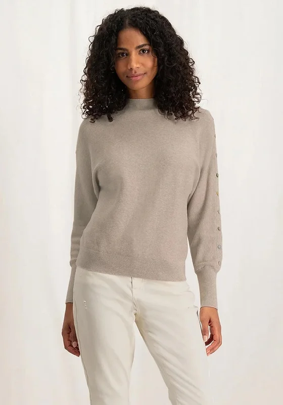 Limited Time Offer!Yaya Boatneck Button Detail Sweater, White Pepper & Beige