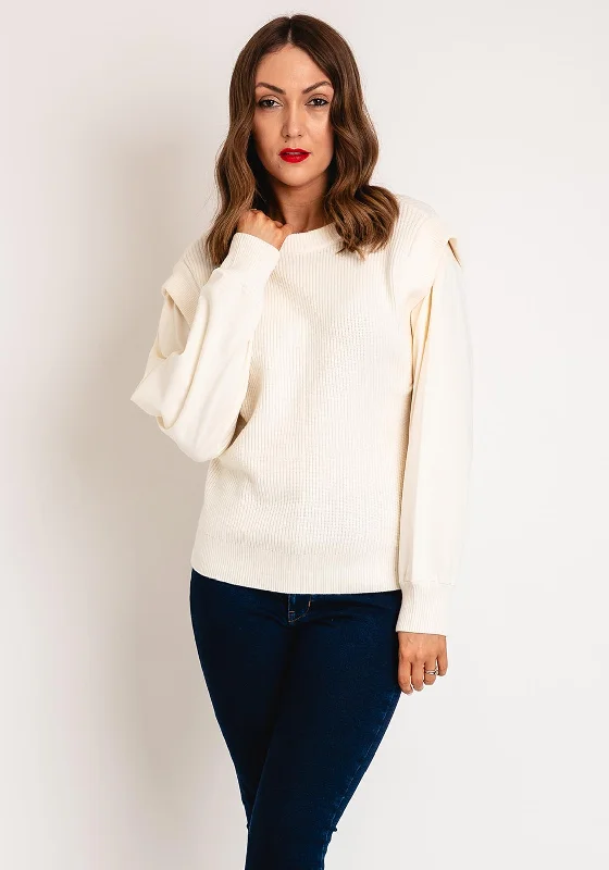 Flash Deals – Act Quickly!YAYA Round Neck Jersey Sleeve Rib Knit Sweater, Off-White
