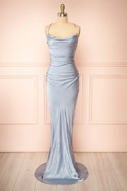Exclusive Deals Just for You!Amana Blue | Maxi Satin Dress w/ Cowl Neck