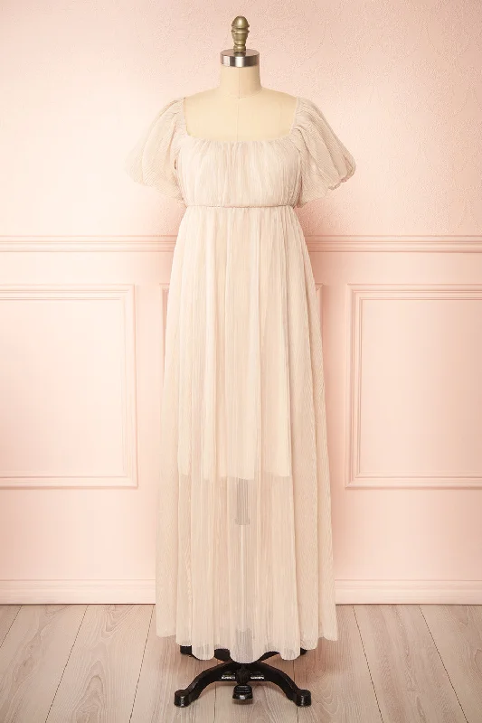 Your Shopping Wish, Our Discount Command!Araminta | Pleated Beige Maxi Babydoll Dress