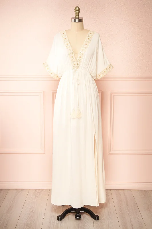Unmissable Offers Await!Avalon Ivory | Short Sleeve Maxi Dress w/ Embroidery