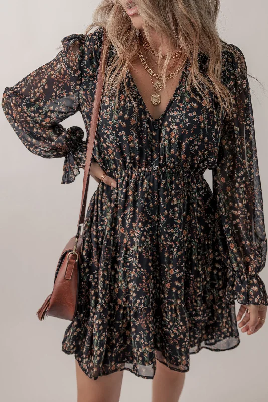 Find Your Perfect Deal Today!Floral Ruffled Puff Sleeve Dress