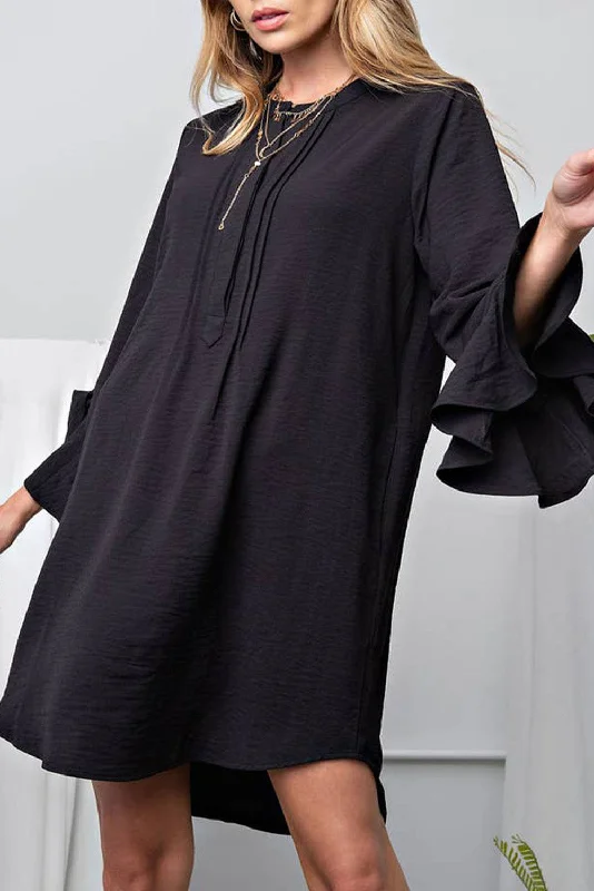 Unlock Huge Savings Now!Pleated Ruffle 3/4 Sleeve Dress