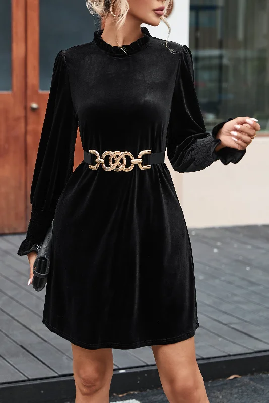 Every Deal is a Steal!Velvet Frill Neck Shift Dress