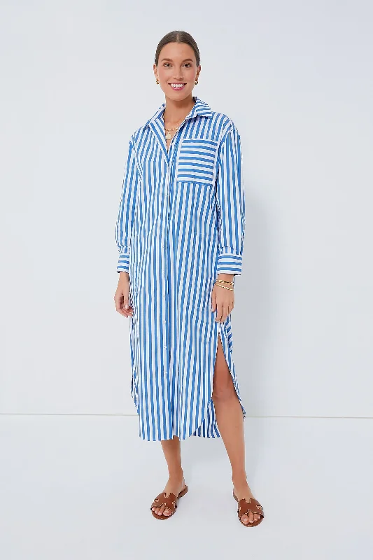 Huge Savings – Act Now!Blue Stripe Constance Maxi Shirt Dress