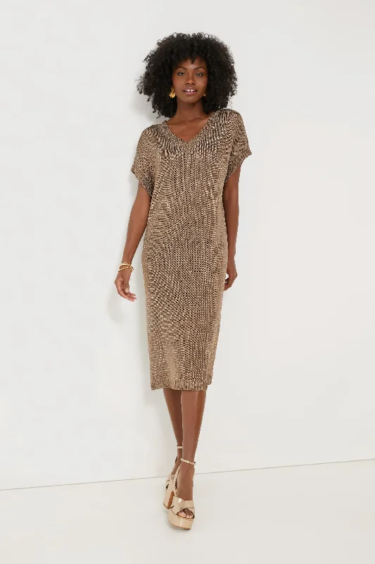 Huge Price Cuts Await!Bronze Metallic Knit Indie Dress