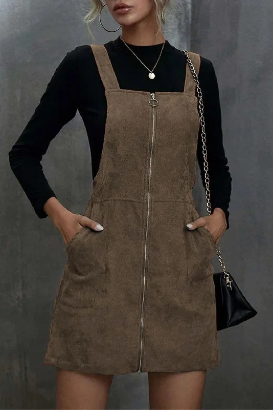 Get the Best for Less!Corduroy Zip Up Pocketed Dress