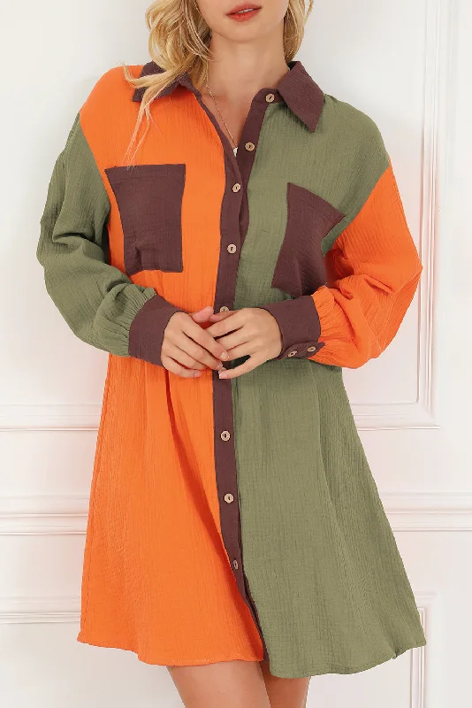 Price Drop Alert!Colorblock Crinkle Oversized Shirt Dress