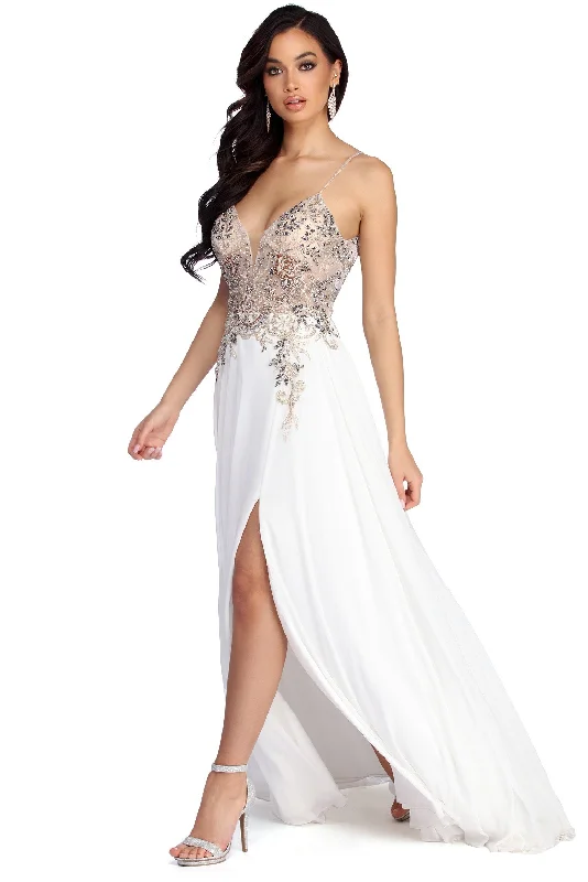 Get More for Less!Emeline Beaded Mesh & Chiffon Dress
